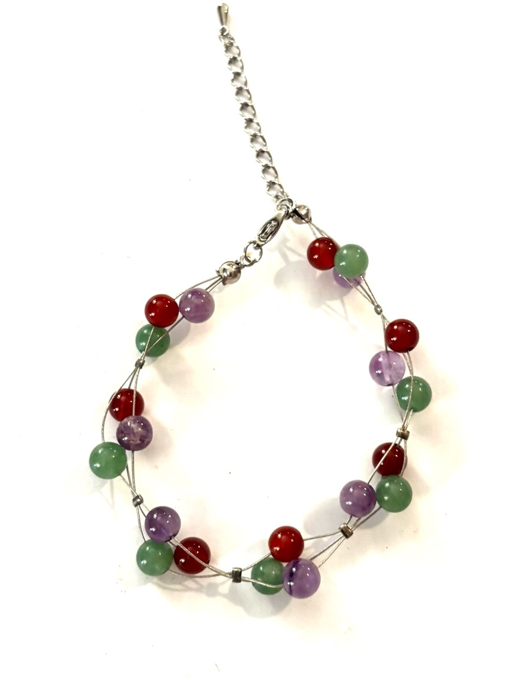 Multicolor Bead Bracelet — Red, Green & Purple Beads